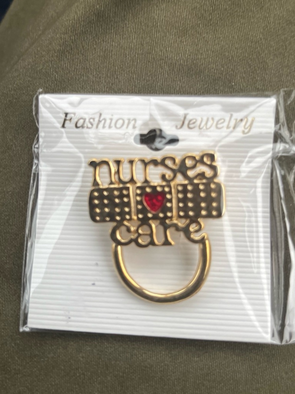 Fashion Jewelry Gold Nurse's Care Brooch with Red Heart Accent